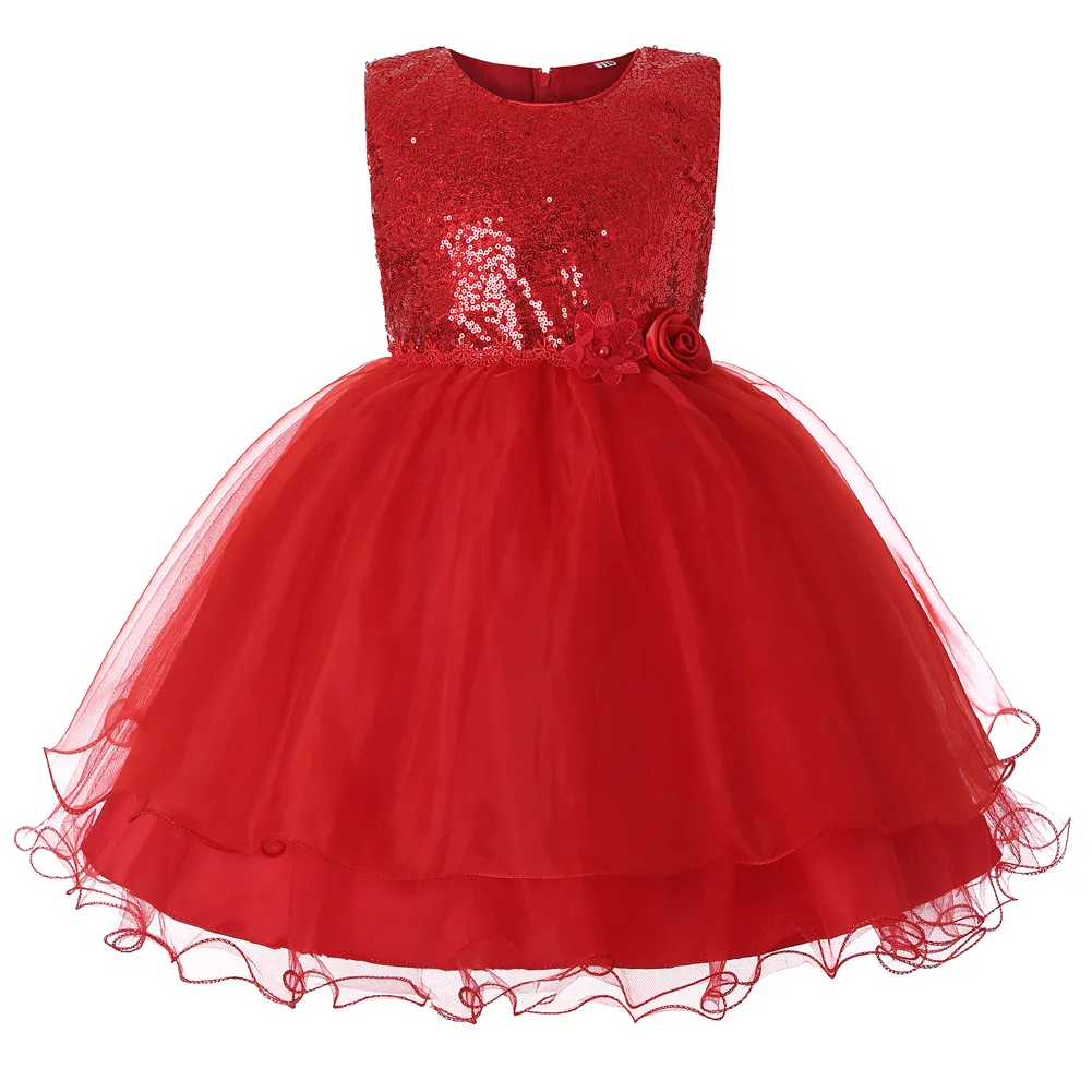 Элегантное свадебное платье с цветочным узором для девочек; праздничное платье принцессы; торжественное платье; платье для первого праздника; элегантное вечернее сатиновое платье принцессы; От 4 до 15 лет - Цвет: Red