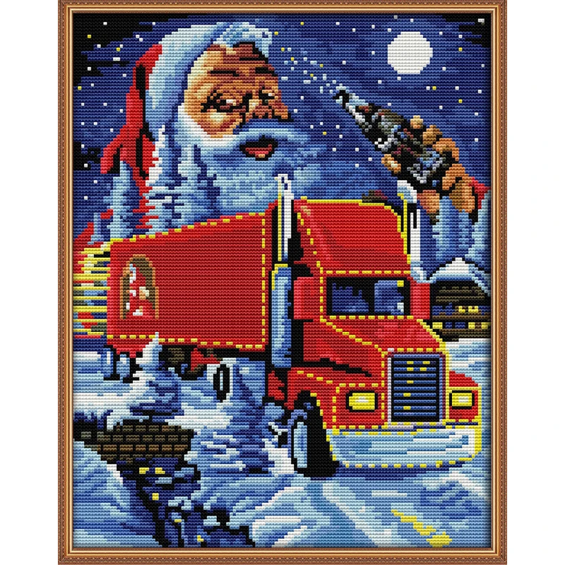 

Christmas truck Santa Claus Cross Stitch Embroidery Kits 14CT Cotton Thread Painting DIY Needlework DMC New Year Home Decor