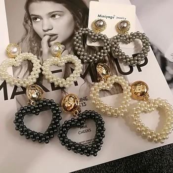 

Mimiyagu korean Handmade Pearls Heart-shaped Big Drop pearl Earrings for women