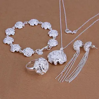 

Rose Jewelry set Flowers Pendant Necklace Earring Bangle Ring High Quality 925 stamped Sterling Silver African Jewelry Set