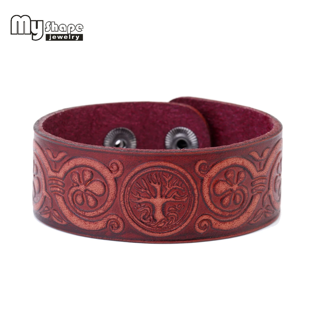 

my shape 2018 Adjustable Snap Bracelet Vintage Tree of Life Leather Bracelet Snap Button Bracelet For Men Jewelry Watch Belt