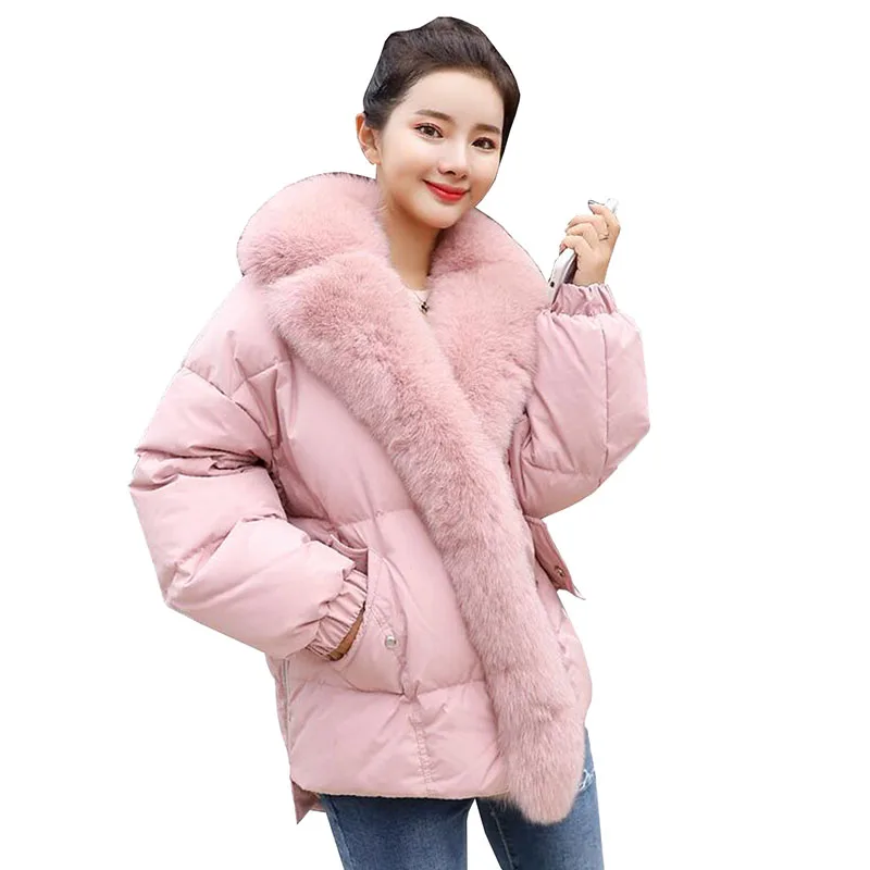 Fox Fur Collar 2018 New Winter Jacket Women Loose White Duck Down Jacket Plus Size Down Parkas Thicken Warm Women Down Coat