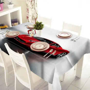 

Luxury red car 3D printing Rectangular Tablecloths Polyester Table Cover Modern Brand Customizable Table Cloth