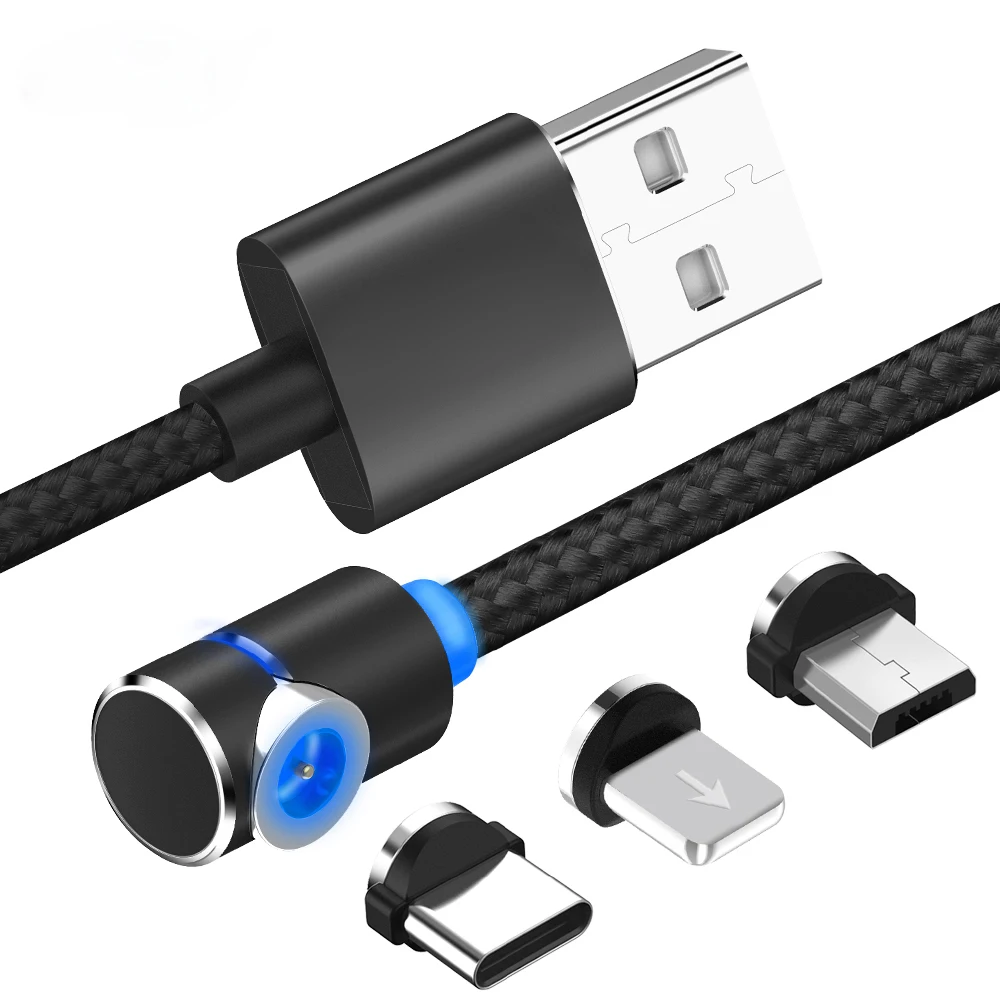 

2019 L Shaped Magnetic Cable 3 in 1 USB Type C Charging Cable For iPhone for Samsung 360 Round Magnet Charger Cable