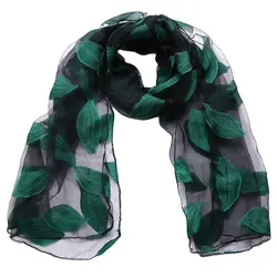 Женские Модные шарф листья и цветочным узором длинные шарфы шали Высокое качество Весна и Осень органзы Леди Хиджаб