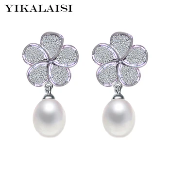 

YIKALAISI 925 sterling silver jewelry natural freshwater pearl jewelry earrings for women 100% genuine wedding gift