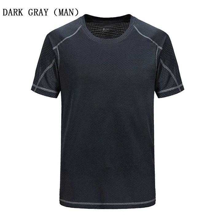 Новые летние парные модели, одноцветные быстросохнущие футболки с круглым вырезом, дышащие повседневные топы с коротким рукавом, футболки для фитнеса, эластичные футболки - Цвет: Man-Dark Gray