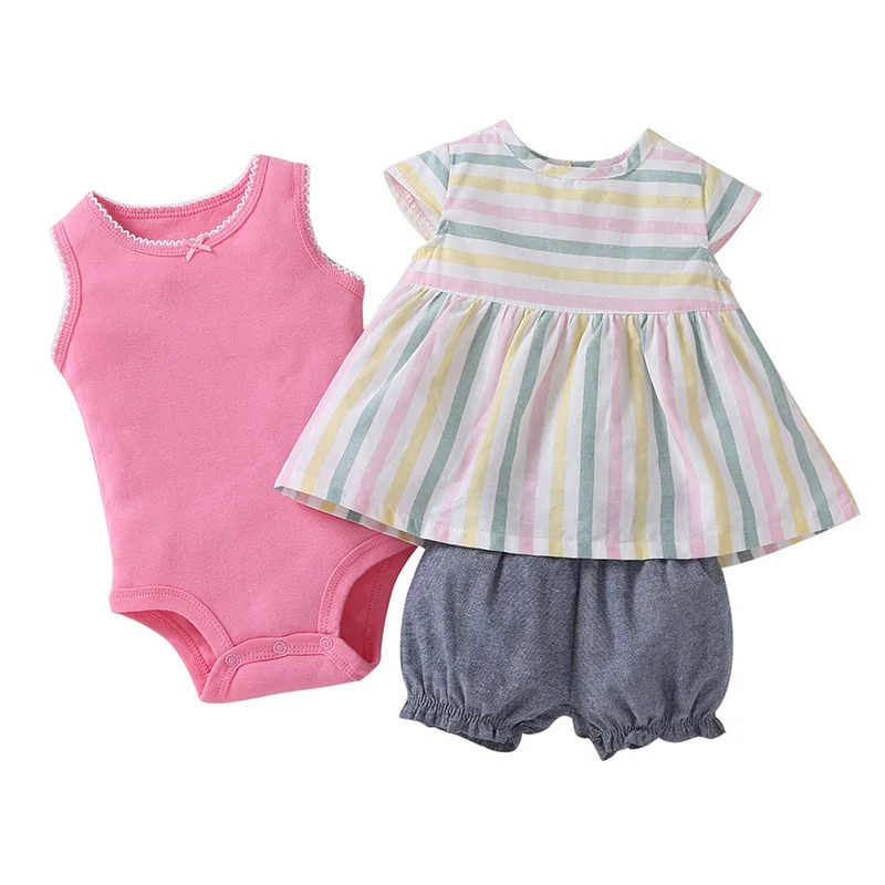 Bebes/мягкий летний Боди, комплект из 3 предметов, короткая футболка+ боди без рукавов+ шорты, летний комплект одежды для младенцев от 6 месяцев до 24 месяцев - Цвет: as picture