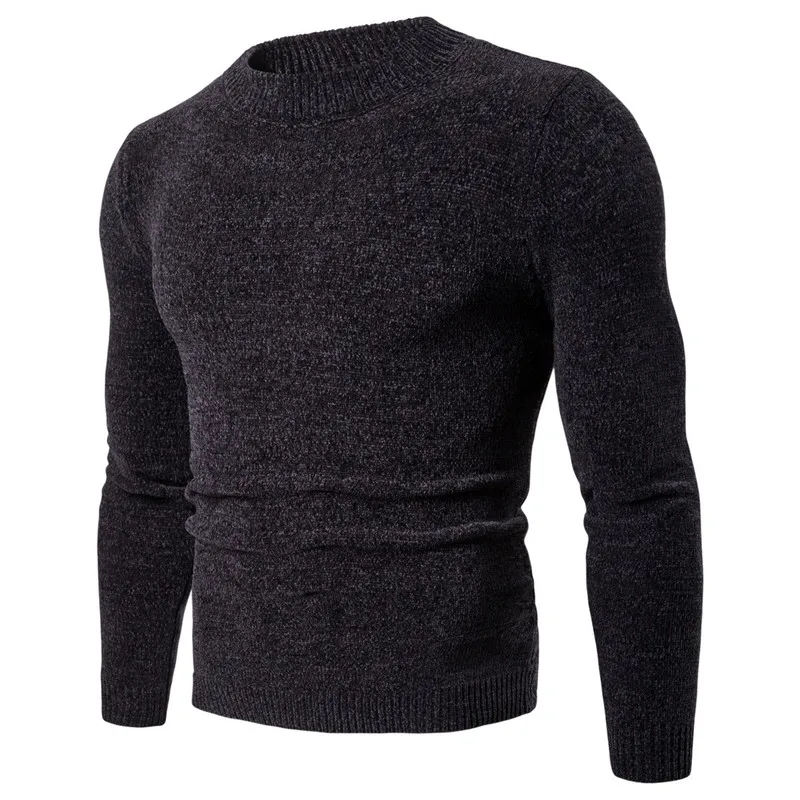 2018 осень новый сплошной цвет круглый воротник вязать дна рубашки мужская голова свитер мужской свитер цвет черный светло-коричневый