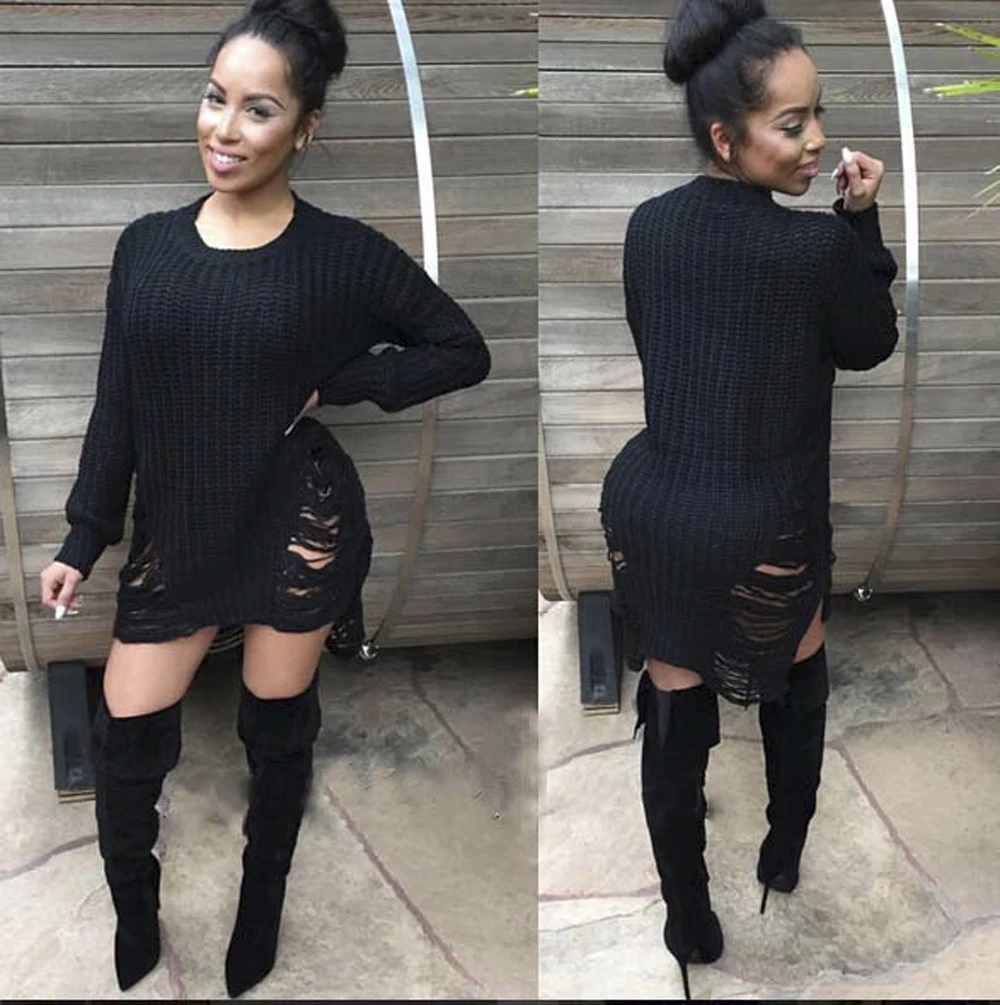 Split Ripped Knitted Oversized Sweater 