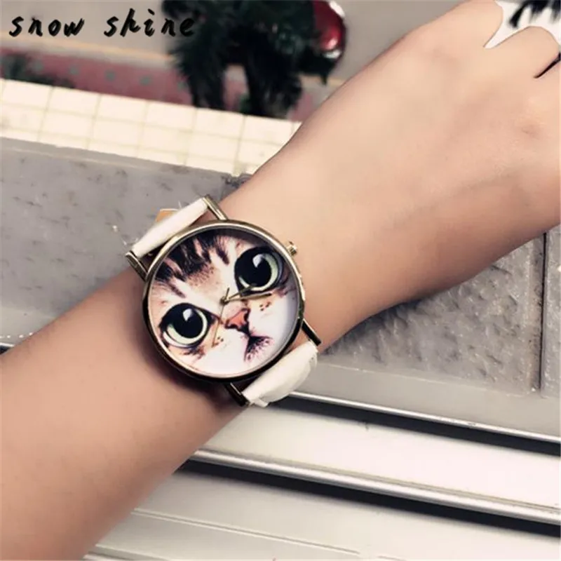 snowshine 10xin Cat Pattern Leather Band Analog Quartz Vogue Wrist font b Watch b font free