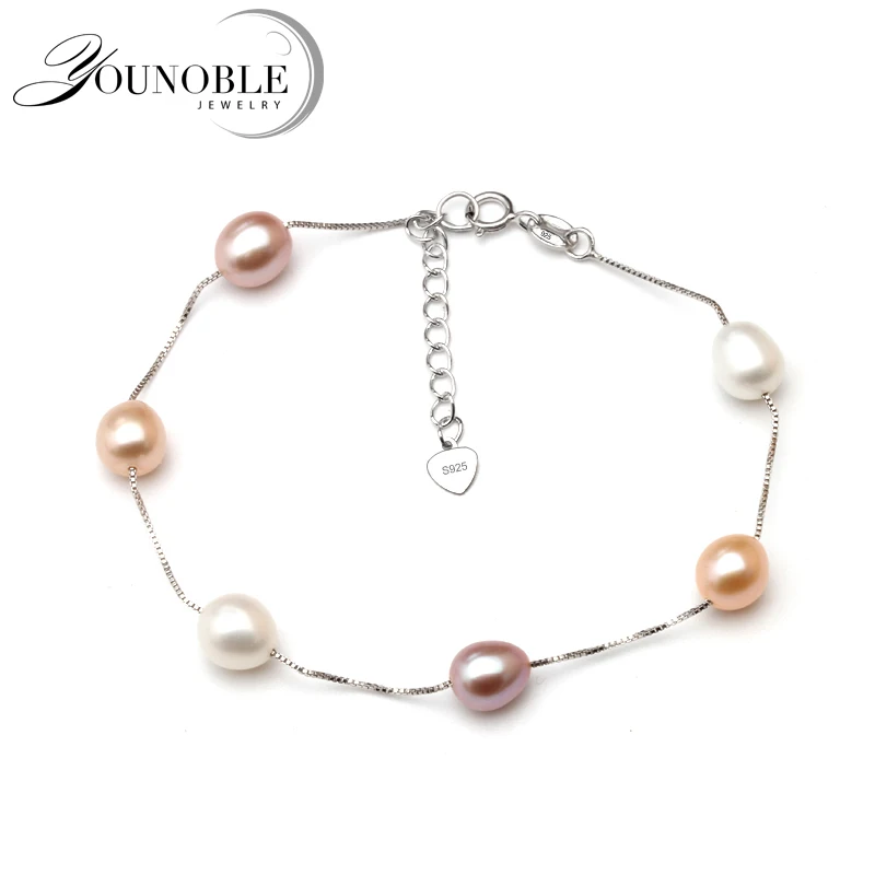 Real Freshwater Pearl Bracelet 925 Silver For Women,Wedding Fashion Colorful Natural Pearl Charm Bracelet Jewelry new hot 925 silver signature series o shaped inlaid classic women s logo i d bracelet wedding high quality fashion charm jewelry