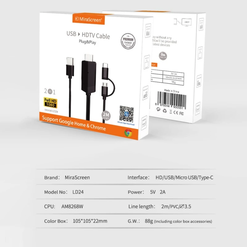 EDAL 2 в 1 USB к HDMI кабель конвертер type-C Micro USB к HDMI адаптер Plug and Play для SamSung Xiaomi 1080 P