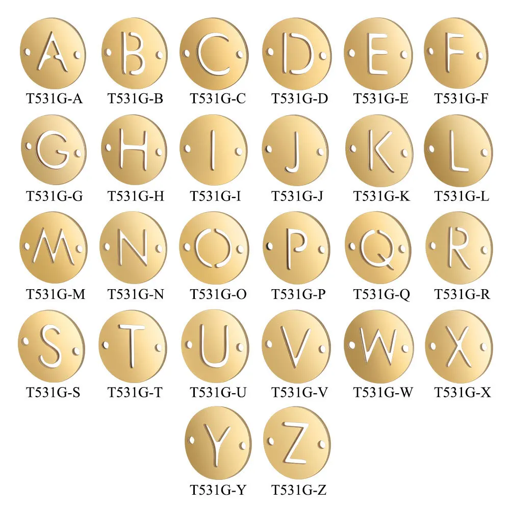 

10pcs/lot 316L Stainless Steel Gold Color A-Z 26 English Alphabet Letter Initial Charm Connector Fit DIY Jewelry Accessories