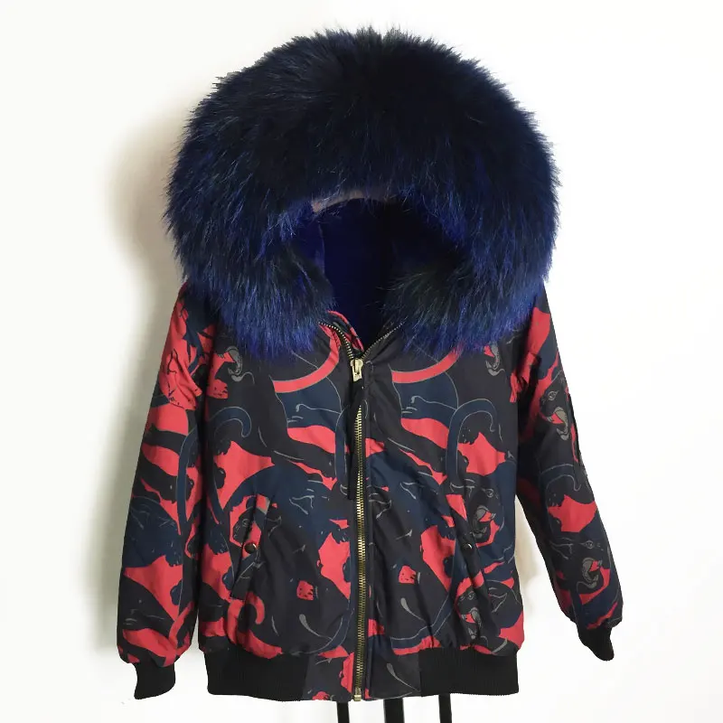Bombardiers Rouge Fourrure Grande Capuchon Réel Femmes 2018 Doublure Bomber De Mode À Veste Conception Noir Taille Bleu 1EBqZ