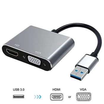 

50pcs/lot USB3.0 USB 3.0 to VGA HDMI Dual Output Display Multi-display Graphic Converter Adapter Cable 1080P HD Win7/8 10