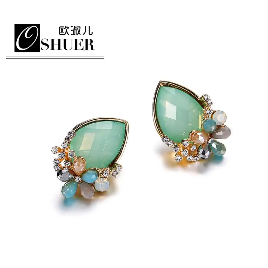 

OSHUER Wholesale handmade Free Shipping waterdrop Flower crystal Earrings Full Rhinestones Stud Stylish Earrings