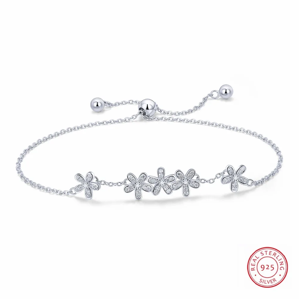 

Silver Bracelet Link Chain Daisy Silver Bracelet 100% Authentic 925 Sterling for Women Girls Elegant Wedding Gifts Silver