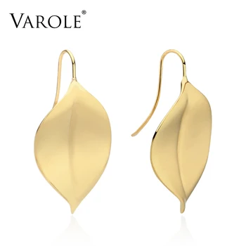 

VAROLE New Vintage Korean Leaf Shape Stainless Steel Gold Color Drop Earrings for Women Wedding Earrings Jewelry Wholesale