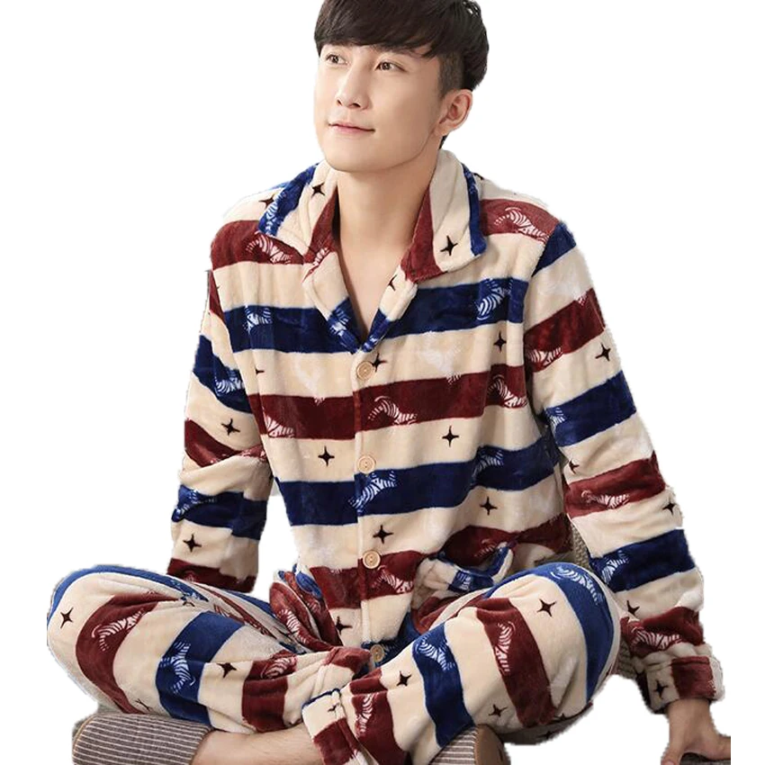 Buy Online Winter Warm Flannel Pajamas For Men Trouser Sleepwear Set