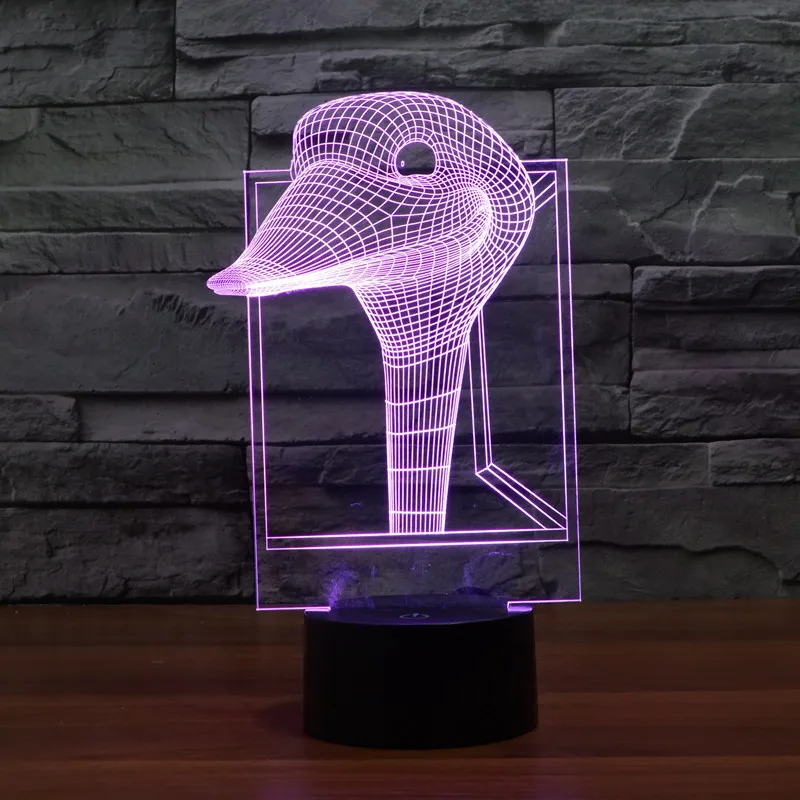 Мультяшная голова страуса 3D лампа LED ночник акрил 7 цветов Изменение 3d USB