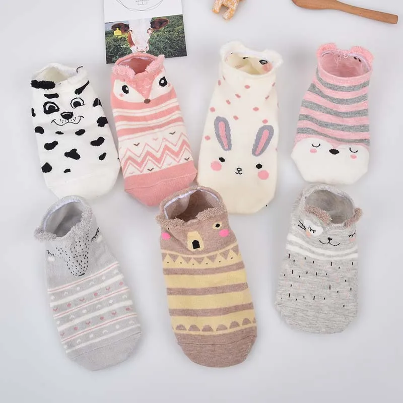 Модные милые летние невидимые носки-лодочки носки для девочек Прямые хлопковые носки с 3D рисунком женские носки тонкие Повседневные носки