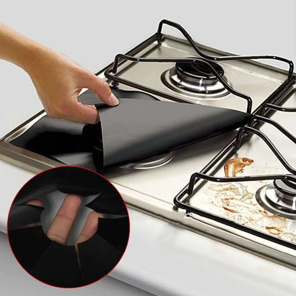 4pcs Burner Cover Liner Mat Kitchen Tools Glass Fiber Gas Stove