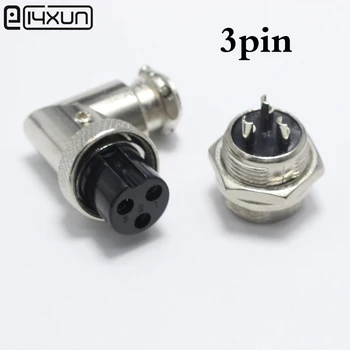 

1set GX16 3 Pin Male & Female Diameter 16mm 3P Wire Panel Connector GX16 90 Degrees Circular Connector Aviation Socket
