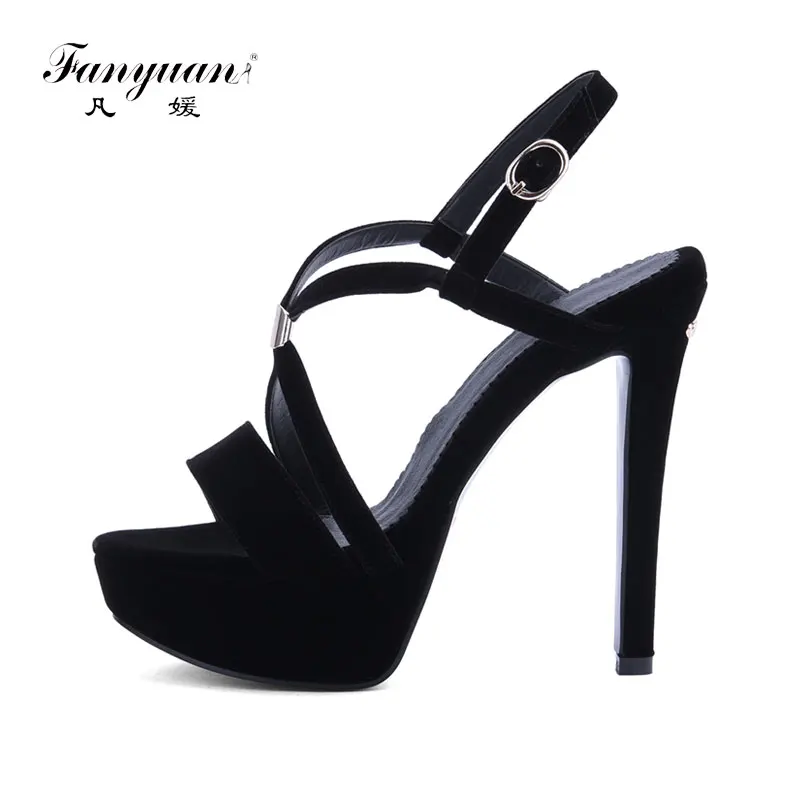 

Fanyuan Summer Women shoes Open toe Platform Cross Ankle Strap Sandals Sexy Back Strap Thin High Heels Party Dress Sandals