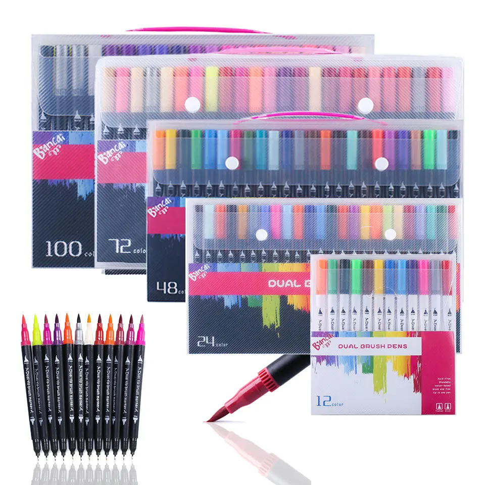 

Fiuneliner Drawing Marker 100 Colors AnimeDrawing Sketching Art Markers Dual Tips Water Color Brush Pens