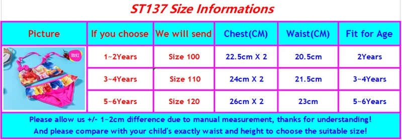 ST137 girls swimwear-size chart