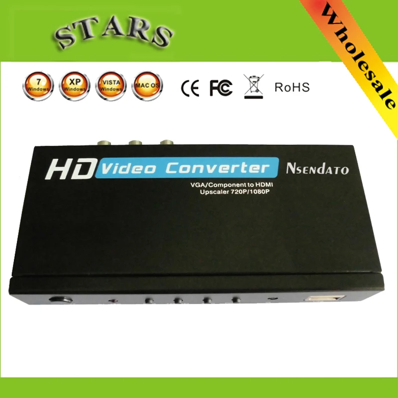 

HD Video Converter VGA/YPbPr to HDMI Upscaler 720P/1080P Audio/VGA input converter with Power Adapter,wholesale Free Shipping