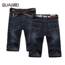 QUANBO новые летние синие джинсовые шорты; деним Для мужчин прямые свободные джинсы деловые, Casual бренд одежды