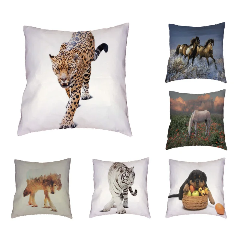 Domineering Animals Cushion Cover Wolf Horse Throw Pillow