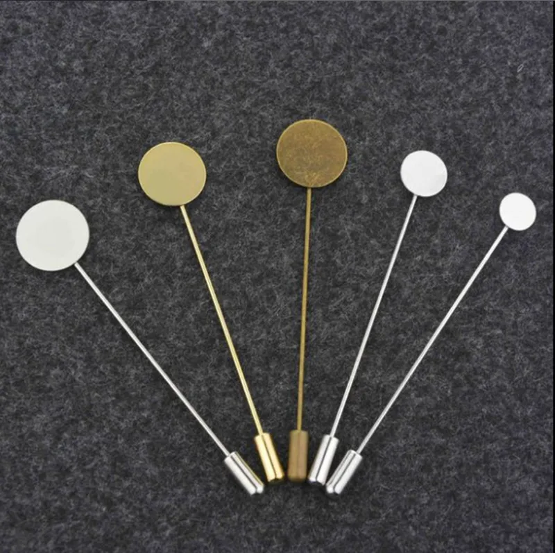 10pcs 10 15mm Silver Tone Round Blank Brooch Bases Tray Lapel Stick Brooch Safety Pin Needle for DIY Costume Jewelry Accessories