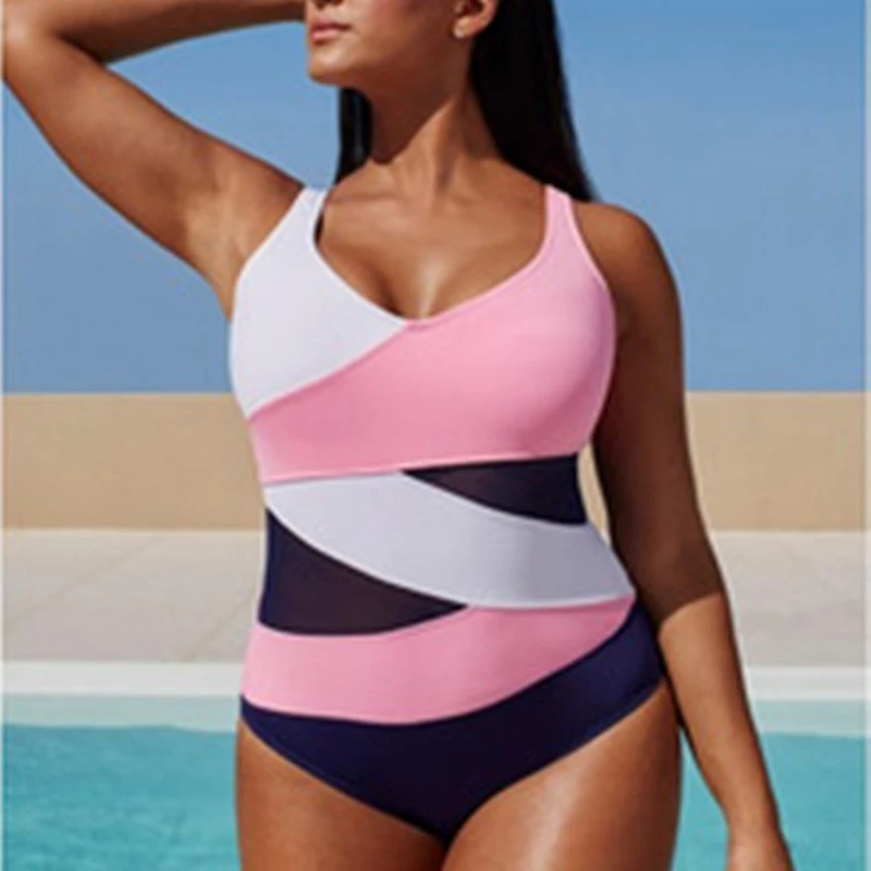 

Plus Size Swimwear Women One Piece Swimsuit Bandage Monokini 2019 Mesh Push Up Bodysuit May Vintage Beachwear Swim Suit