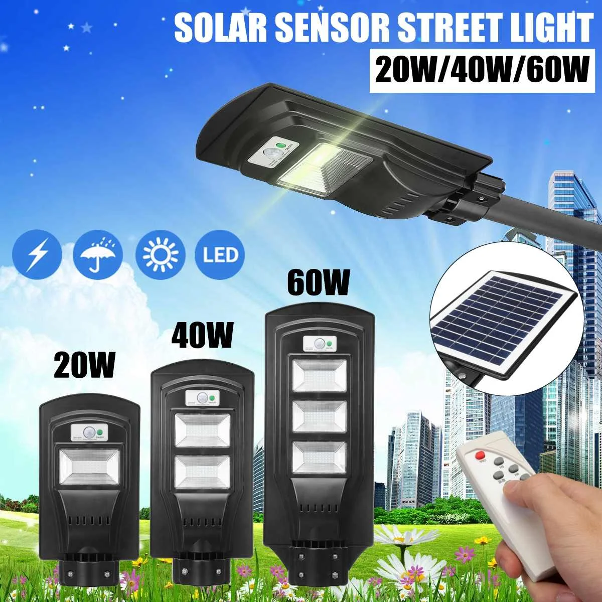 

20/40/60W Radar motion 2 In 1 Constantly bright & Induction Solar Sensor Light Remote Control Outdoor LED Wall Lamp Street Light