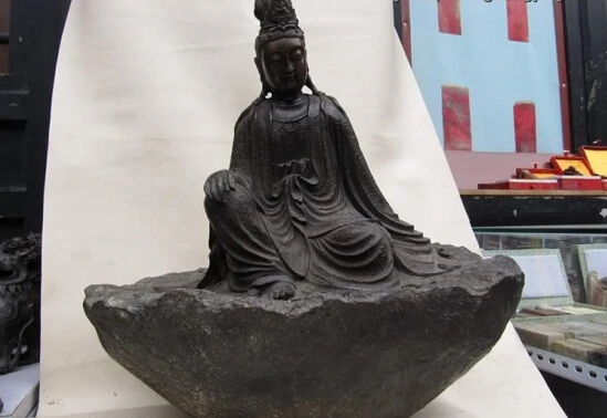 

Collectible bronze lion statue S0057 100% Pure Bronze freedom Sea Kwan-yin GuanYin Bodhisattva Buddha Sit Rock Statue (B0328)