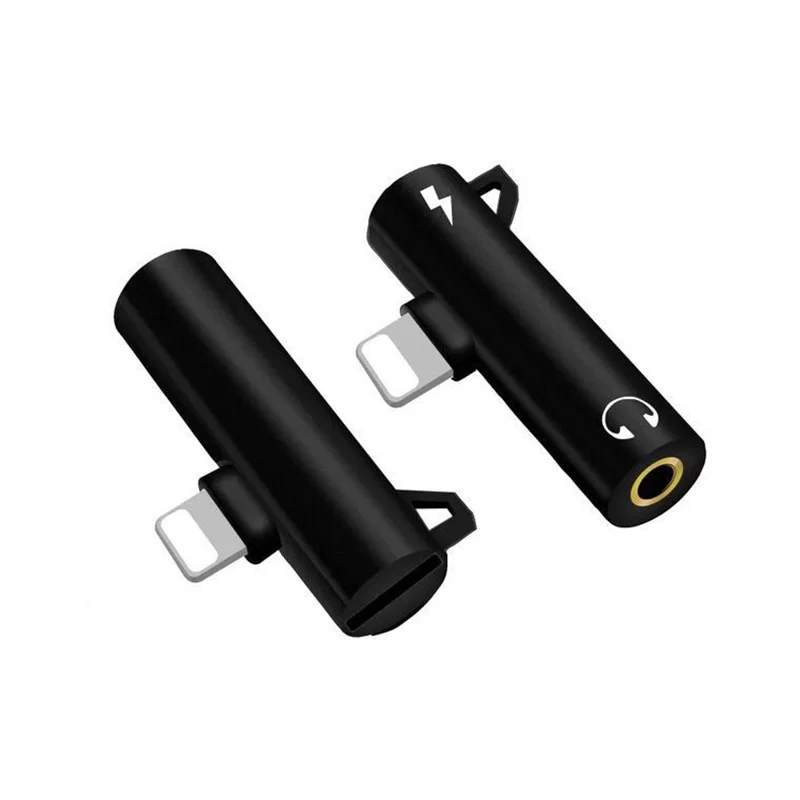 2в1 адаптер для IOS mini Mobile Phone, сплиттер для наушников, конвертер, 3,5 мм, Aux Jack, аудио разъем для зарядки, адаптер для наушников - Цвет: Черный