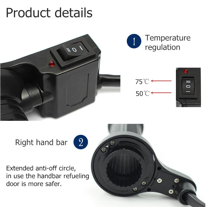 Набор черный мотоцикл 7/8 дюймов 22 мм Электрический ручной нагрев Литые ручки ATV грелки горячий руль