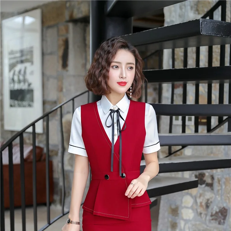 Novelty Red 2019 Spring Summer Women Business Waistcoat and Vest Coat For Ladies Uniform Styles Jackets Female Blazers Outwear