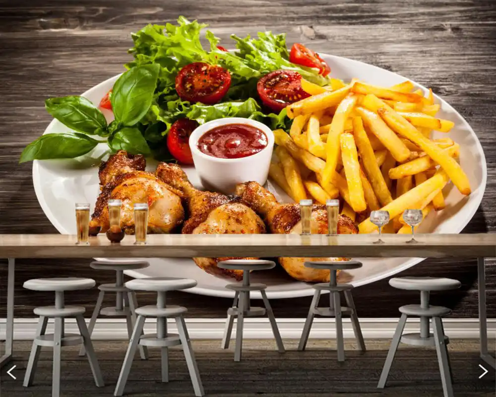 Braten Huhn Kartoffel Gemuse Platte Lebensmittel 3d Tapete Papel De Parede Fur Esszimmer Kuche Fast Food Shop Restaurant Bar Aliexpress