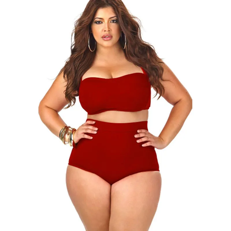 Large Women Bikinis Vintage High Waisted Plus Size Swimwear High Waist