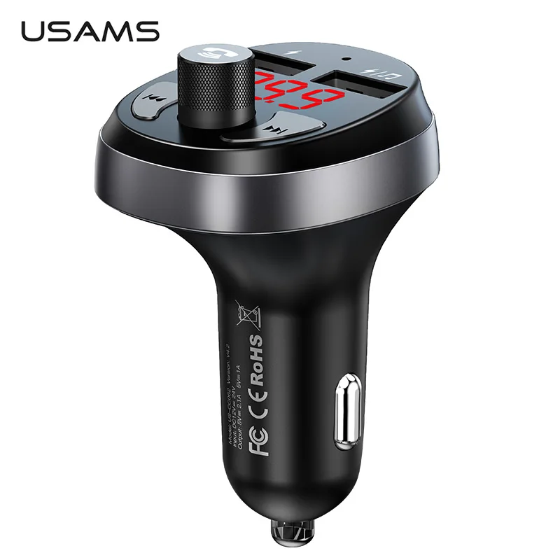 

USAMS LED Car Charger for Mobile Phone Handsfree Bluetooth FM Transmitter Car MP3 Player USB Car Phone Charger for iPhone Xiaomi