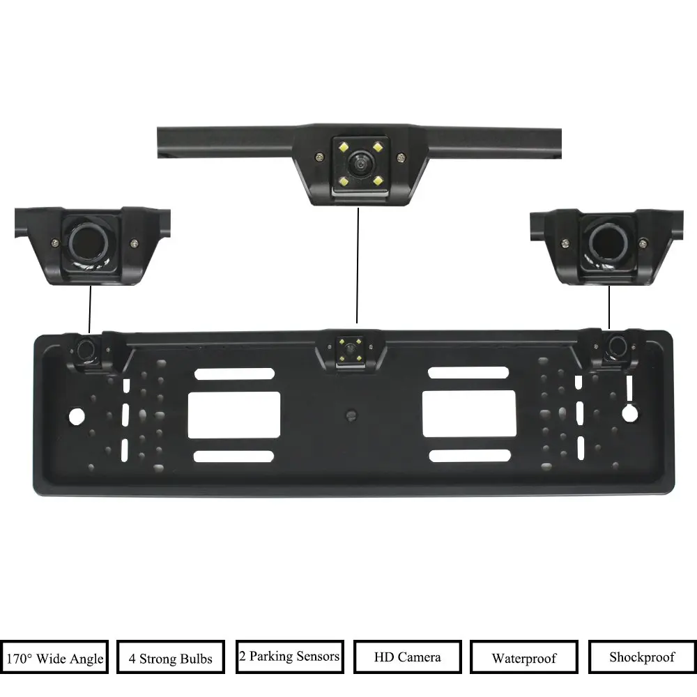 Универсальный Европейский автомобильный номерной знак рамка держатель номера рамка с 170 градусов широкоугольная камера заднего вида и 2 радара заднего хода