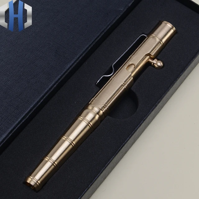 Brass Pen Manual Machine Gun Creative Retro Pure Copper Bamboo Section Pen Office Stationery High-end Gift Pen Yellow