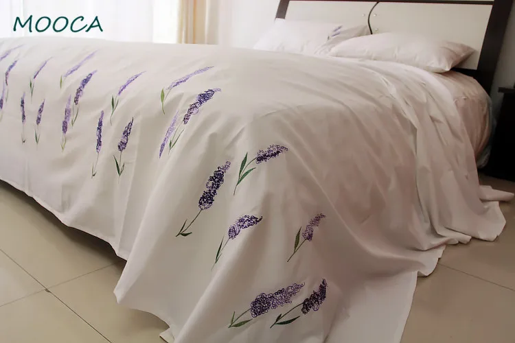 

100% cotton white color sheets lavender embroidered sheet bedding sheet