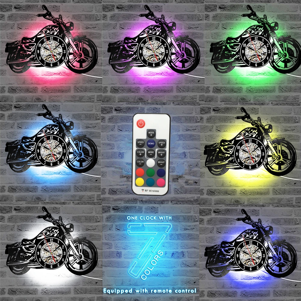 Vinyl Record Clock Motorcycle Harley Fans Gift Hollow Motorcycle Shape Wall Art Motorcycle Rider LED Clock gift ideas clocks Z80