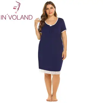 

IN'VOALND Plus Size Trim Lace Women Nightgown Casual Short Sleeve Sleep Dress Soft O-Neck Women Sleepwear Night Dress Oversize