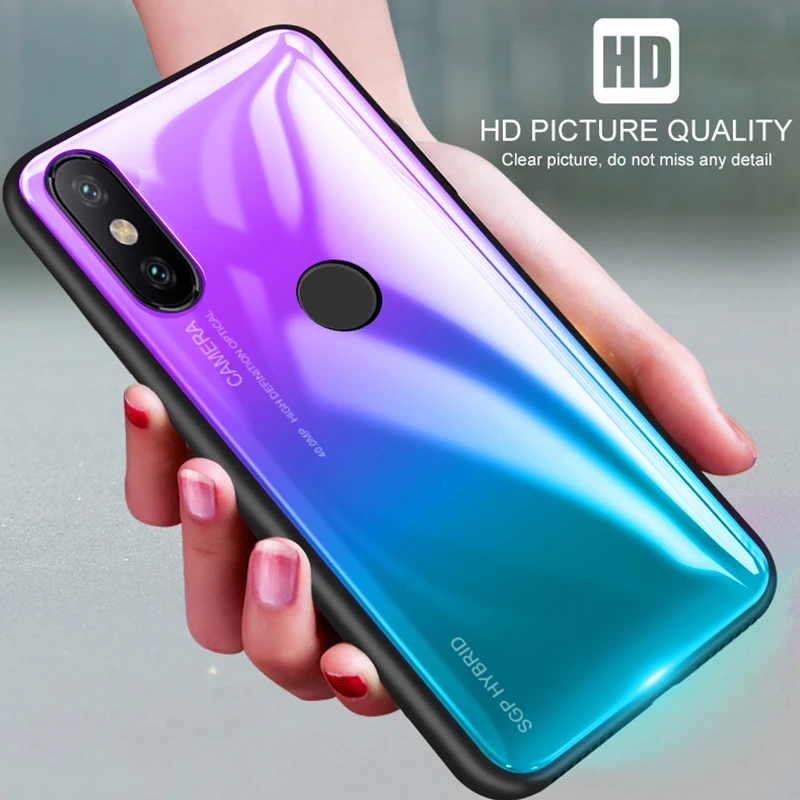 

Case on For Xiaomi redmi note 5 6 7 pro Gradient Tempered Glass Case For Xiaomi mi 8 9 lite f1 redmi 5 6 plus Protective Shell